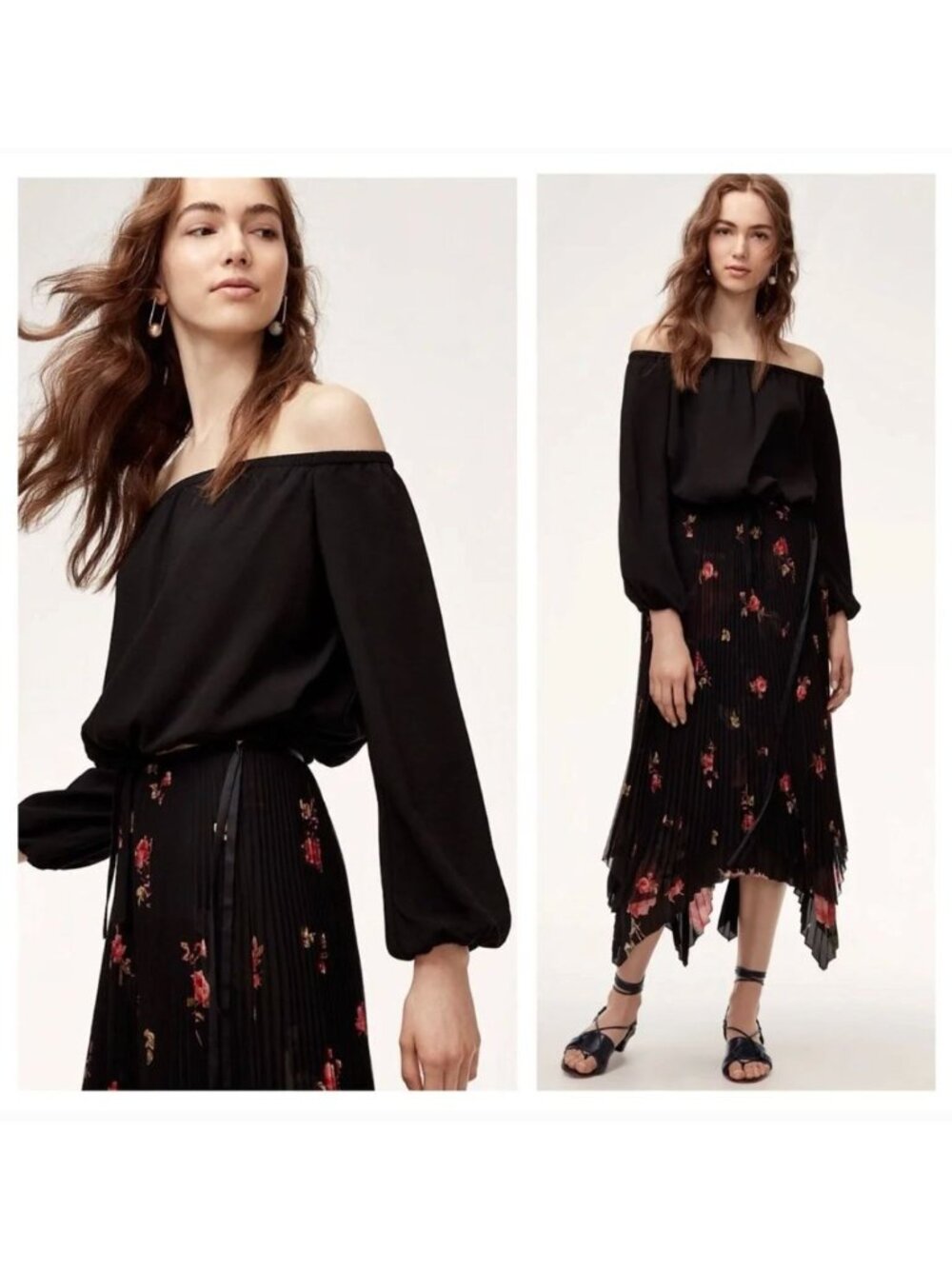 NWT Aritzia Wilfred Eleanora Off the Shoulder Black Tie Front Blouse Top XS